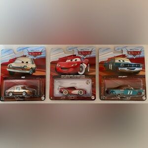 Three Disney Pixar cars. TUBBS,  MARIO ANDRETTI, CRUISIN’ LIGHTNING McQUEEN